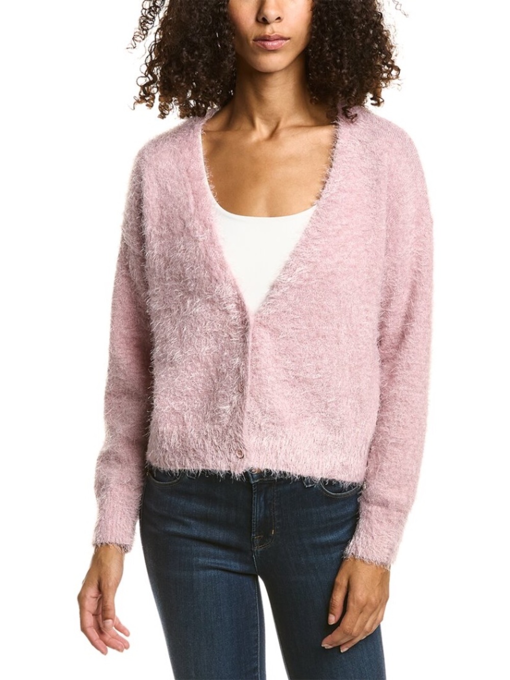 525 America Feather Eyelash Cardigan, Pink